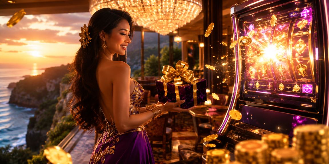 Model Vietnam sedang bermain slot game dengan ekspresi penuh semangat di layar cerah